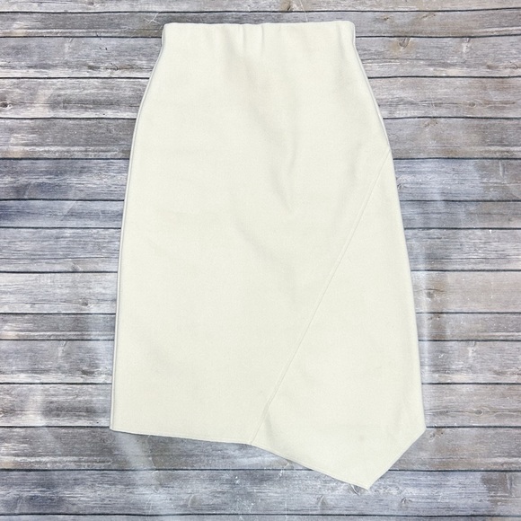 Zara Ivory Felted Pull On Elastic Waistband Asymmetrical Midi Skirt Small NWT - Picture 9 of 14